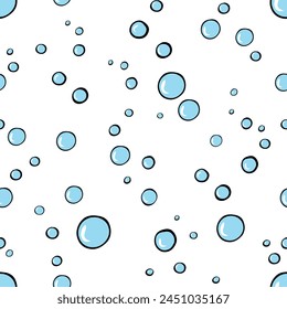 Cartoon style blue bubbles seamless pattern. seamless pattern abstract with hand drawn water bubbles Texture Designs for Textile Wallpaper prints, T-shirts, wrappers, fabric textiles, websites