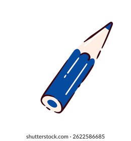 Cartoon style blue pencil artist tool drawn in playful doodle and line design. Vector illustration of art tool doodle blue pencil for sketches, notes, and creative projects.
