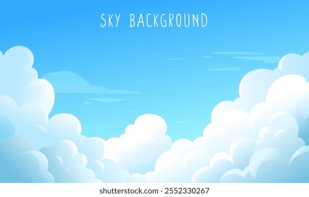 Cartoon style blue sky background illustration blue sky and white clouds