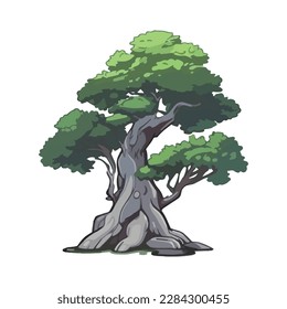 Cartoon style bonsai tree colourful vector illustration. Vector tree illustration on white background.