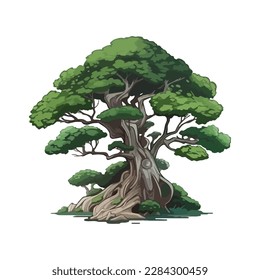 Cartoon style bonsai tree colourful vector illustration. Vector tree illustration on white background.