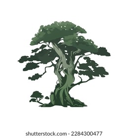 Dibujo vectorial colorido del árbol bonsai estilo caricatura. Ilustración de árbol vectorial sobre fondo blanco.