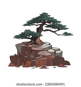 Cartoon style bonsai tree colourful vector illustration. Vector tree illustration on white background.