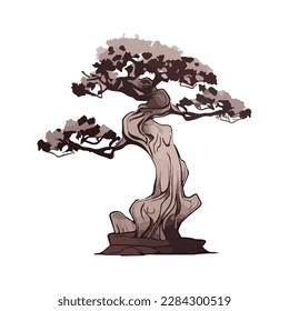 Cartoon style bonsai tree colourful vector illustration. Vector tree illustration on white background.