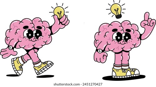 cartoon style brain character vector illustration