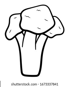 Cartoon style broccoli in black lines isolated illustration. White background, vector.