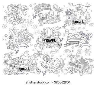 Cartoon style.  Business summer tourism concept. Voyage, journey and travel. Vacation vector illustration.
