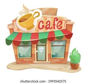 Café estilo caricatura. Pequeña ilustración vectorial del restaurante.