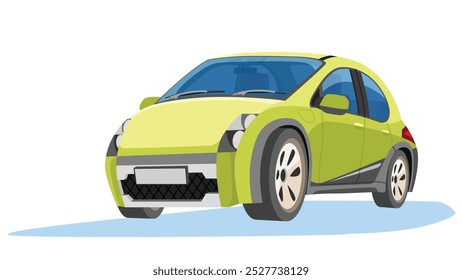 Carro estilo Cartoon com uma aparência distinta bonito e bonito. Possui um corpo amarelo brilhante. E um spoiler traseiro proeminente. O design sugere que ele se destina ao alto desempenho.