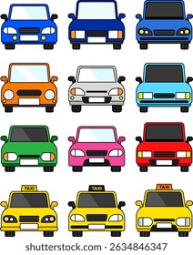 Cartoon Style Car Illustration Set, Line Icon, Transportation Vector, Car, suv, Simple 2D Vehicle with White Background