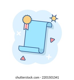 Cartoon style certificate icon. - Vector.