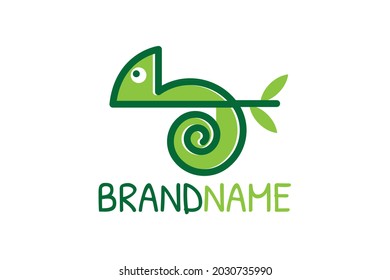 cartoon style chameleon unique logo design.