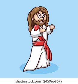 Cartoon style character illustration of god jesus, with a friendly and loving face, suitable for celebrating the ascension of god jesus, Easter, worship service, or spiritual material.