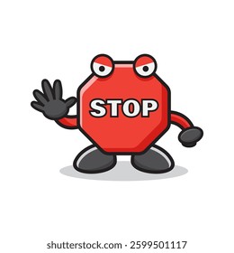 Cartoon Style Character Representing a Stop Sign Gesture in Red Design