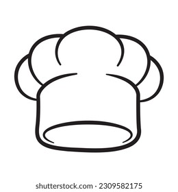 dibujo de sombrero de chef de estilo caricatura, símbolo de cocina, líneas negras sobre fondo blanco