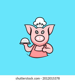 cartoon style chef pig character illustration