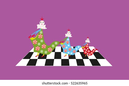Cartoon style chess queens