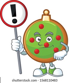 Cartoon style of christmas ball with sign in his hand.