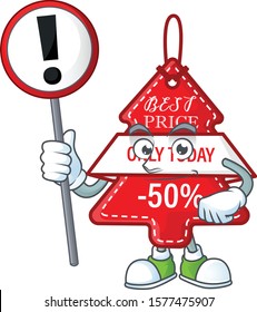 Cartoon style of christmas best price tag with sign in his hand