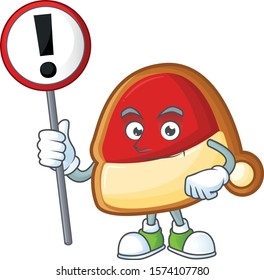 Cartoon style of christmas hat cookies with sign in his hand