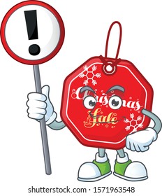 Cartoon style of christmas sale tag with sign in his hand