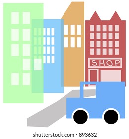 cartoon style cityscape - vector made up of several editable layers