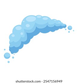 Cartoon style cleaning foam spraying detergent bubbles, creating a fluffy arc against a white background