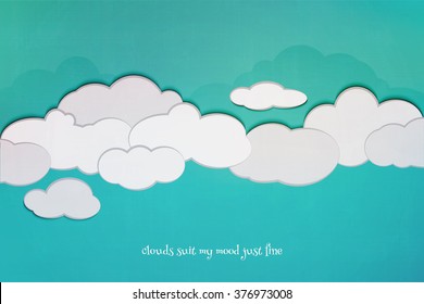 cartoon style cloudscape and blue sky over textured paper. vector poster design. environment and weather concept