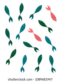 Cartoon style colored fish set. Creative design for sea life Illustrations. Vector Illustration. EPS10