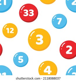 Cartoon style colorful lottery numbered balls vector seamless pattern background.
