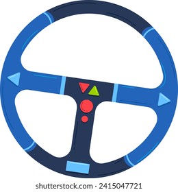Cartoon style colorful racing wheel with buttons. Game controller, steering wheel for racing simulation vector illustration.