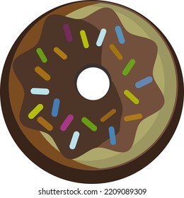 Cartoon style colorful sprinkle donuts chocolate flavour. top view for cake shop decoration cafe book menu packaging sicker and other food product inspiration. flat vector design illustration esp