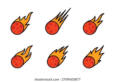 Cometas e meteoroides em estilo cartoon isolados na ilustração de fundo transparente