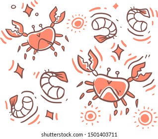 cartoon style crab doodle  . Crab vector illustration