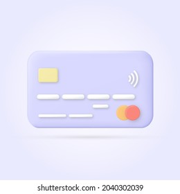 Tarjeta de crédito con estilo de dibujos animados. 3d vector. Concepto de operación bancaria. Transacciones financieras, pagos, banca en línea, transferencias de dinero. Tarjeta de crédito para concepto de pago en línea, compra en línea.