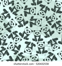 cartoon style cute panda seamless pattern