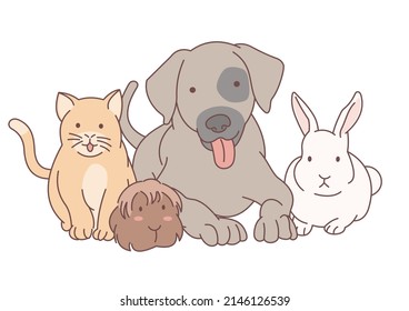 cartoon style cute pet group isolated on white background illustration image