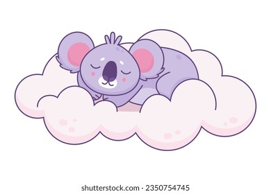 Cartoon Stil süß schlafend koala Bär auf der Wolke.