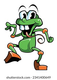 Cartoon style dancing green robot, vector cartoon character. Isolated on white background.