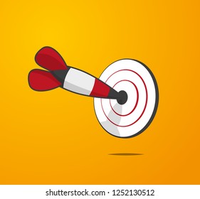 Cartoon style dart hit the center of dartboard illustration vector background.