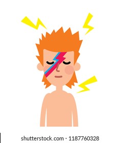 Cartoon style David bowie character icon. A man with lighting on the face. Vector