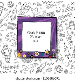 Cartoon Style. Decorative Vector Template Frame. This Photo Frame You Can Use For Kids Picture Or Or Funny Photos. Scrapbook Design Concept. Insert Your Picture.