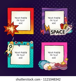 Cartoon style. Decorative vector template frame. These photo frames you can use for kids picture or or funny photos. Scrapbook design concept. Insert your picture.