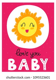 Cartoon style design element for nursery «love you baby» with lettering elements. Vector illustration. Can be used print for t-shirts, home decor, cards, posters for baby room or bedroom