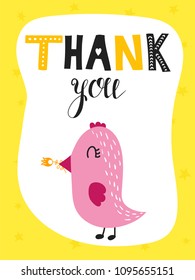Cartoon style design element for nursery «thank you» with lettering elements. Vector illustration. Can be used print for t-shirts, home decor, cards, posters for baby room or bedroom. 