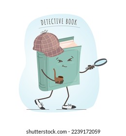 Cartoon style detective book, bookstore, online bookstore