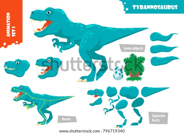アニメーションセット用のアニメーションスタイル恐竜ティラノサウルスのキャラクタ ベクターイラスト のベクター画像素材 ロイヤリティフリー