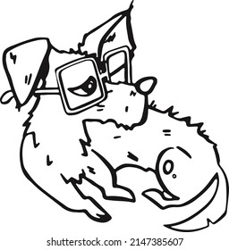 Cartoon style Dog with glasses, smart puppy, training. vector illustration