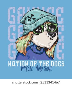 Cartoon style dog illustration. Art composition with lettering. Design for prints on t-shirts, posters, etc.