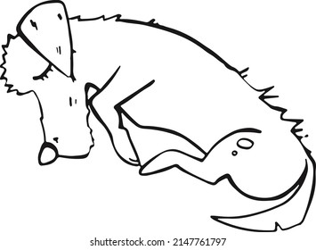 Cartoon style. The dog is sleeping, the puppy is lying in a ball. vector illustration